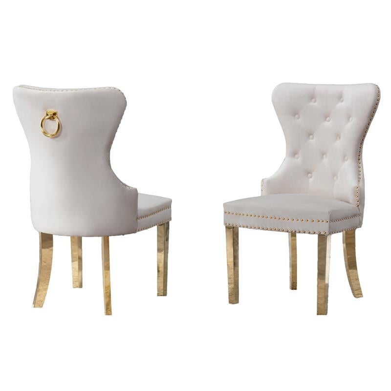 Maklaine Double Tufted Cream Velvet Side Chairs with Gold Stainless Steel Legs