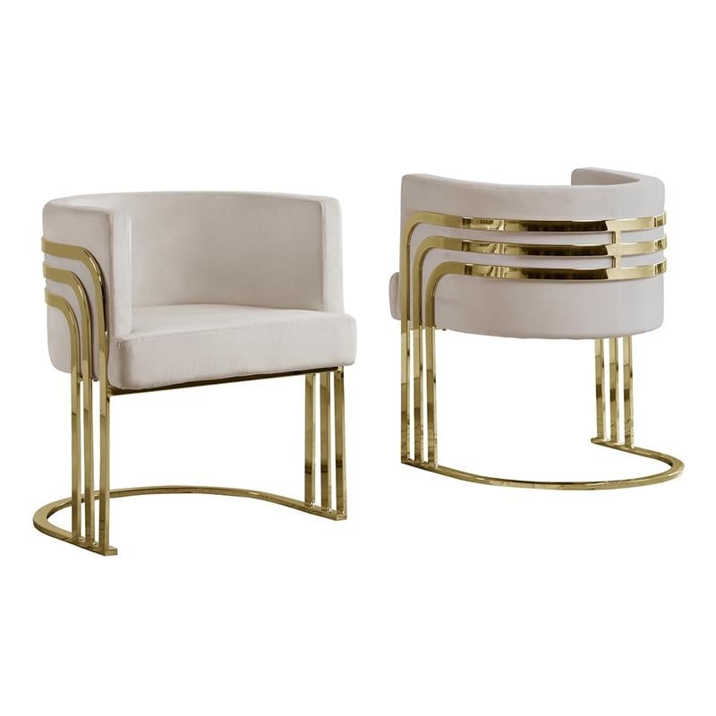 Maklaine Beige Cream Velvet Accent Barrel Leisure Chair with Gold Chrome Legs