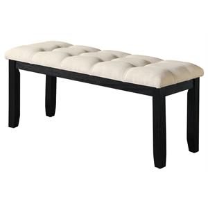 maklaine beige fabric linen wood dining bench with tufted seats & black base