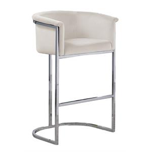 Maklaine Cream Velvet Barstool Chair (Single) with Silver Metal Chrome Base