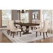 Maklaine Walnut Wood Dining Set with Extendable Table & Beige Linen Chairs
