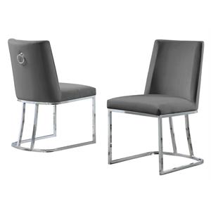 Maklaine Double Minimalistic Dark Gray Velvet Side Chairs with Chrome Legs