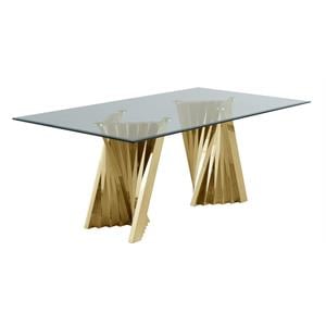 Maklaine 42&quot x 78&quot Clear Glass Dining Table with Gold Stainless Steel Base