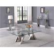 Maklaine Geometric Clear Glass Sofa End Table with Silver Stainless Steel
