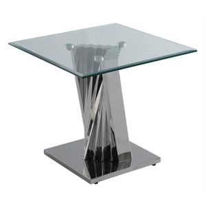 Maklaine Geometric Clear Glass Sofa End Table with Silver Stainless Steel