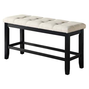 maklaine beige fabric linen counter height dining bench with tufted seat