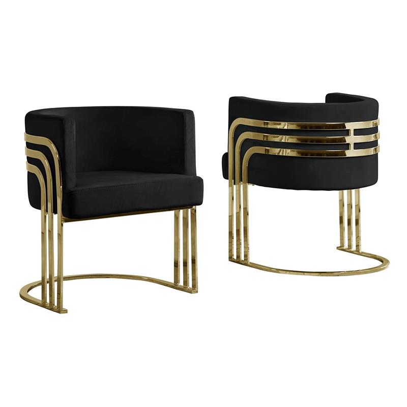 Maklaine Black Velvet Accent Barrel Leisure Chair with Gold Chrome Legs