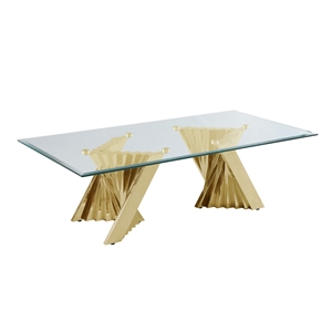 Maklaine Geometric Clear Glass Coffee Table with Gold Stainless Steel