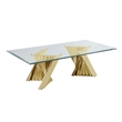 Maklaine Geometric Clear Glass Coffee Table with Gold Stainless Steel