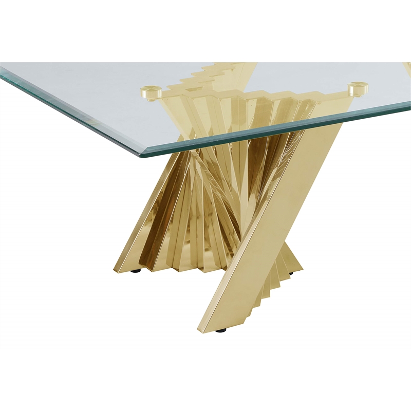 Maklaine Geometric Clear Glass Coffee Table with Gold Stainless Steel