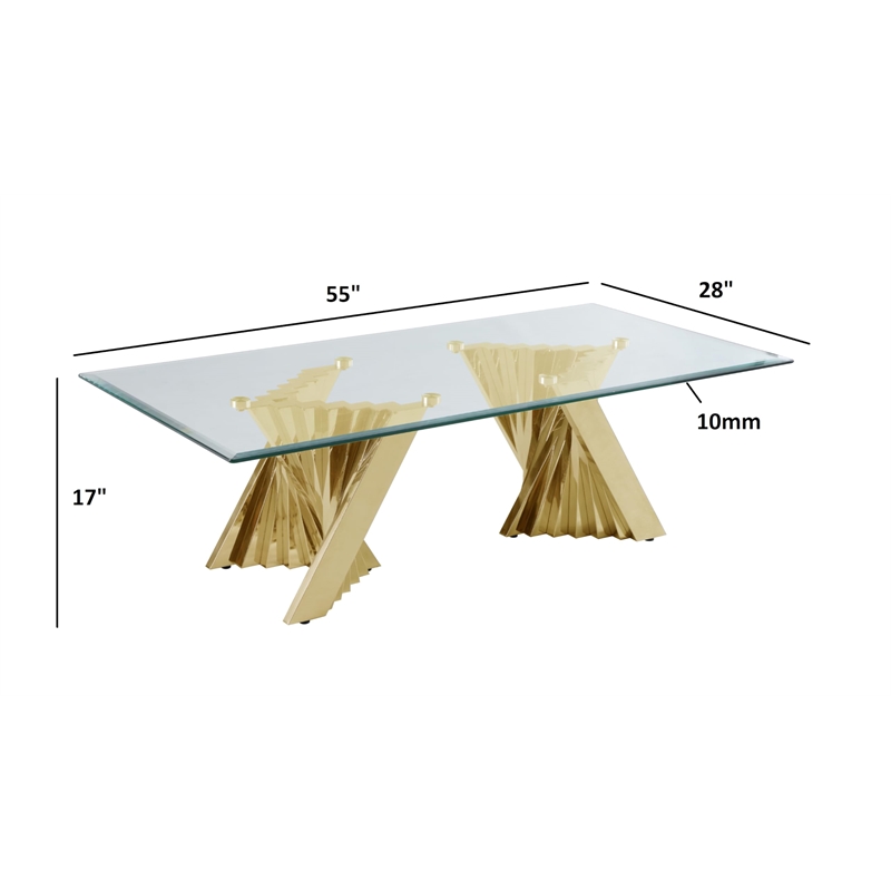 Maklaine Geometric Clear Glass Coffee Table with Gold Stainless Steel