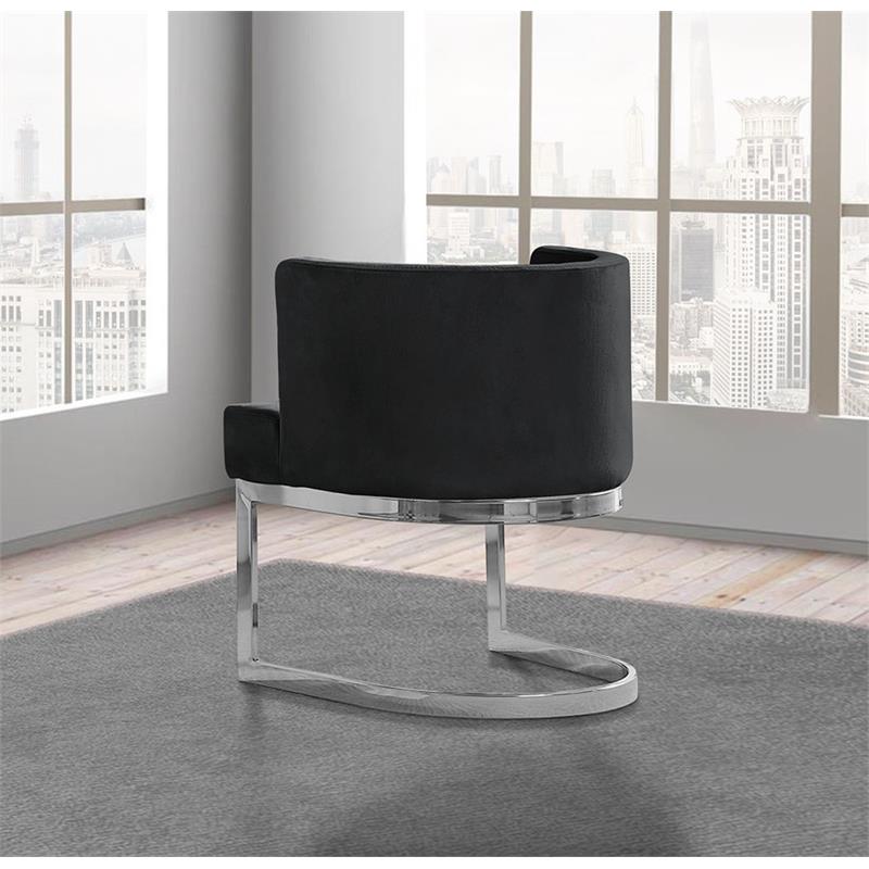 Maklaine Velvet Black Accent Chair with Silver Chrome Base - 1 Chair