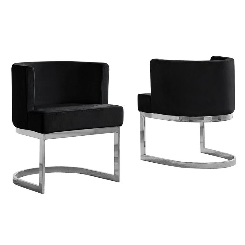 Maklaine Velvet Black Accent Chair with Silver Chrome Base - 1 Chair
