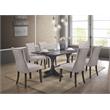 Maklaine 7pc Gray Wood Dining Set with Light Gray Linen Fabric Seats