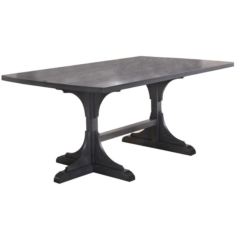 Maklaine 7pc Gray Wood Dining Set with Light Gray Linen Fabric Seats
