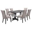 Maklaine 7pc Gray Wood Dining Set with Light Gray Linen Fabric Seats