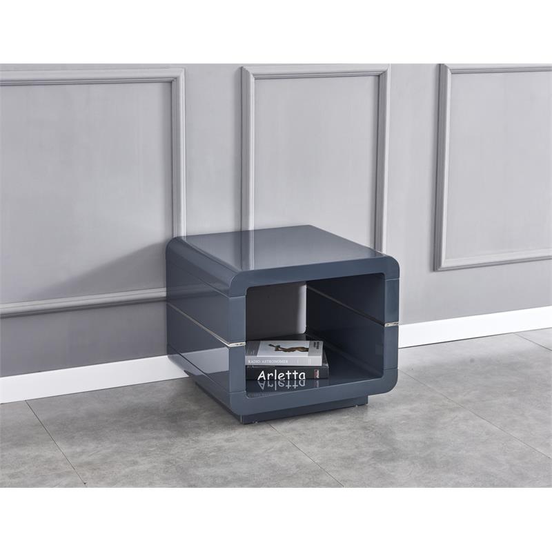 Maklaine Contemporary Wood End Table with Glossy Gray Lacquer Finish