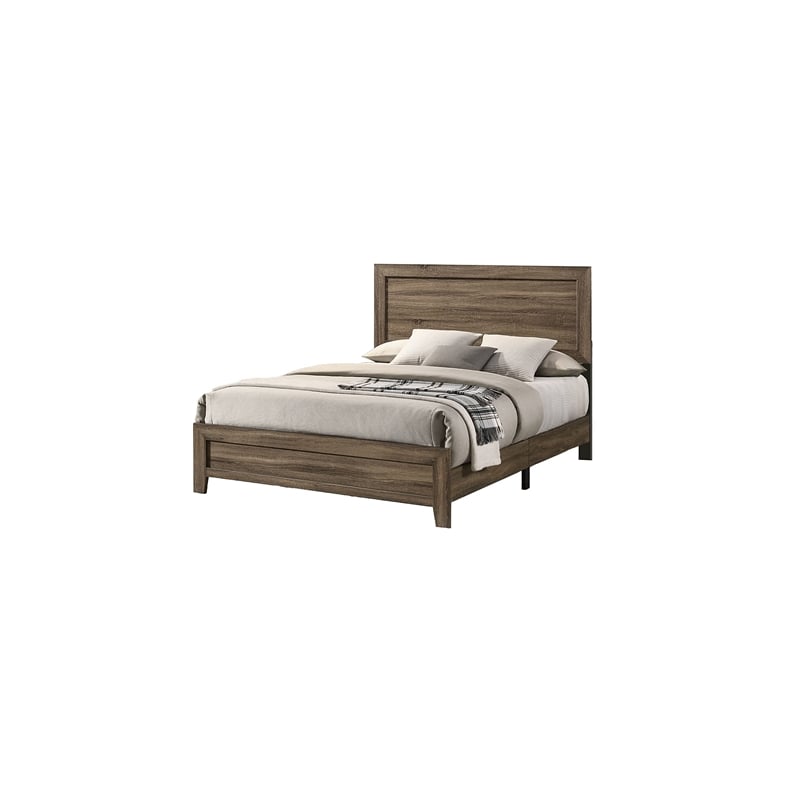 Maklaine Dark Walnut Wood Panel Bed in Eastern King (King) Size