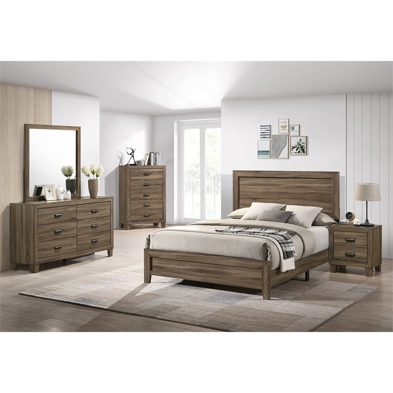 Maklaine Dark Walnut Wood Panel Bed in Eastern King (King) Size