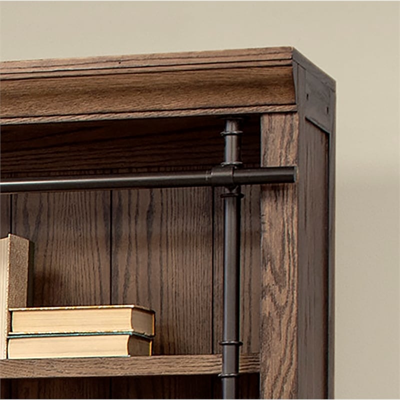 Maklaine Tall Wood Bookcase Wall with Ladder Storage Organizer in Brown
