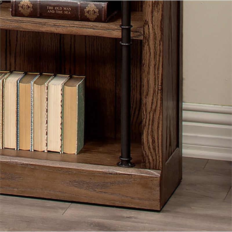 Maklaine Tall Wood Bookcase Wall with Ladder Storage Organizer in Brown