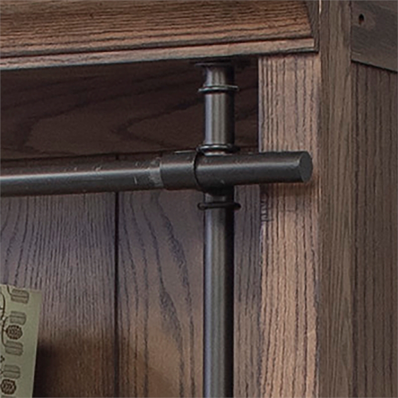 Maklaine Tall Wood Bookcase Wall with Ladder Storage Organizer in Brown