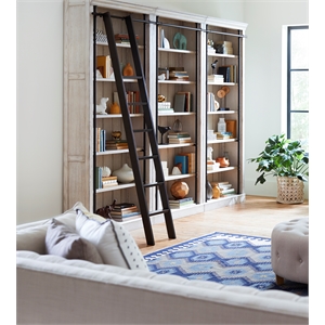 maklaine 8' tall wood white bookcase wall with ladder storage organizer display