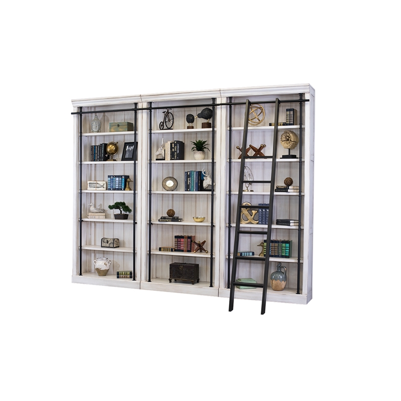 Maklaine Ladder Bookshelf 8' Tall Wood Bookcase Wall White Organizer  Display