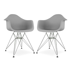 Maklaine 18 inches Plastic and Chrome Steel Armchairs in Gray (Set of 2)