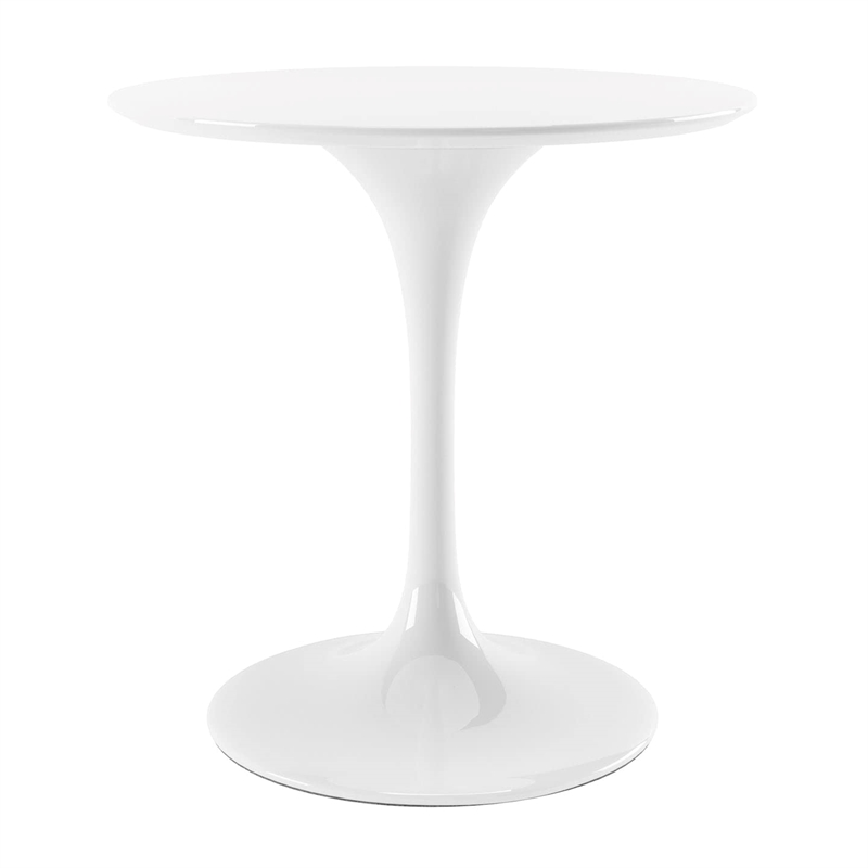 Maklaine 32 inches Round Fiberglass and Metal Dining Table in White