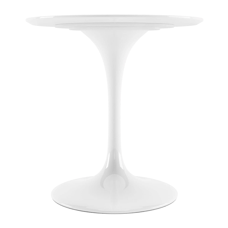 Maklaine 32 inches Round Fiberglass and Metal Dining Table in White