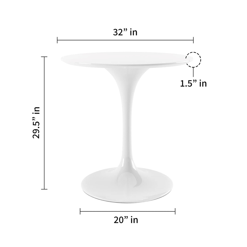 Maklaine 32 inches Round Fiberglass and Metal Dining Table in White
