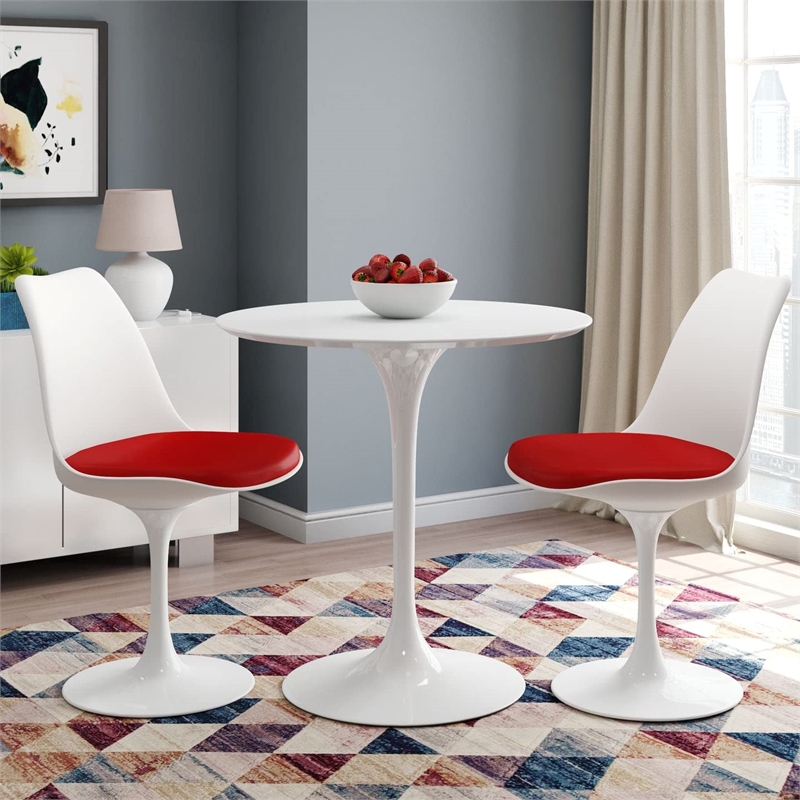 Maklaine 32 inches Round Fiberglass and Metal Dining Table in White