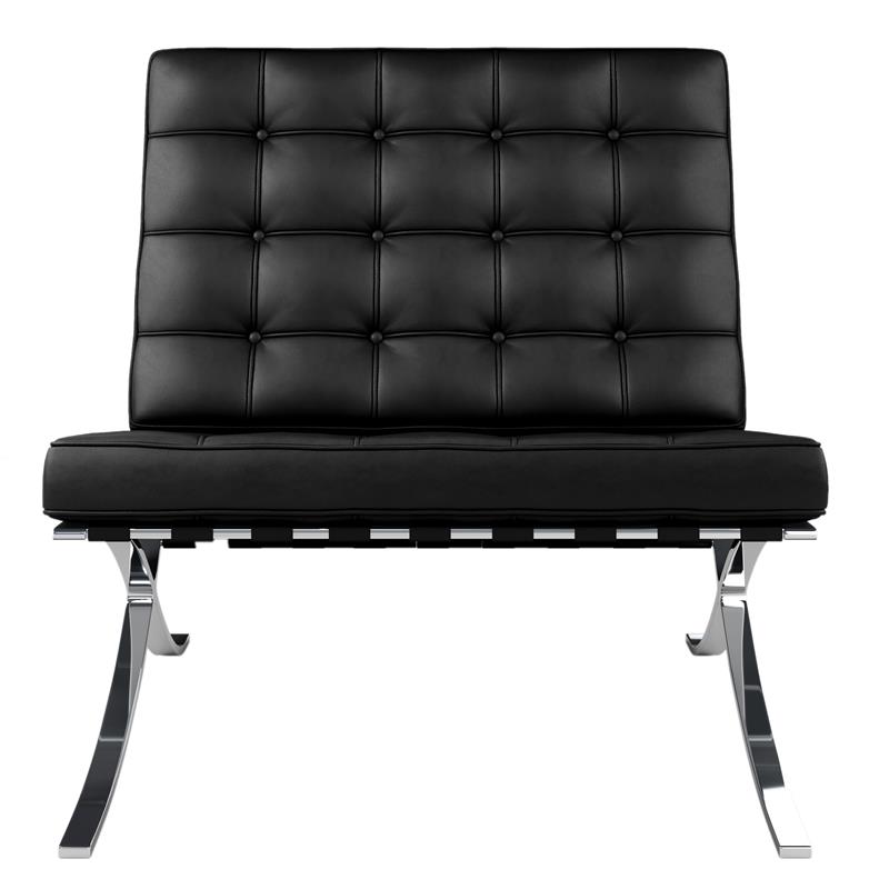 Maklaine 30 inches Real Leather and Stainless Steel Lounge Chair in Black