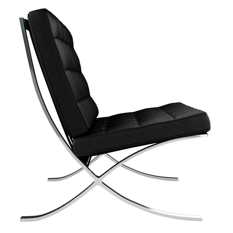 Maklaine 30 inches Real Leather and Stainless Steel Lounge Chair in Black