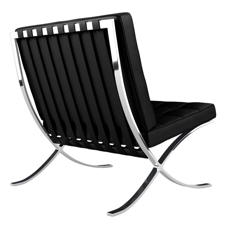 Maklaine 30 inches Real Leather and Stainless Steel Lounge Chair in Black