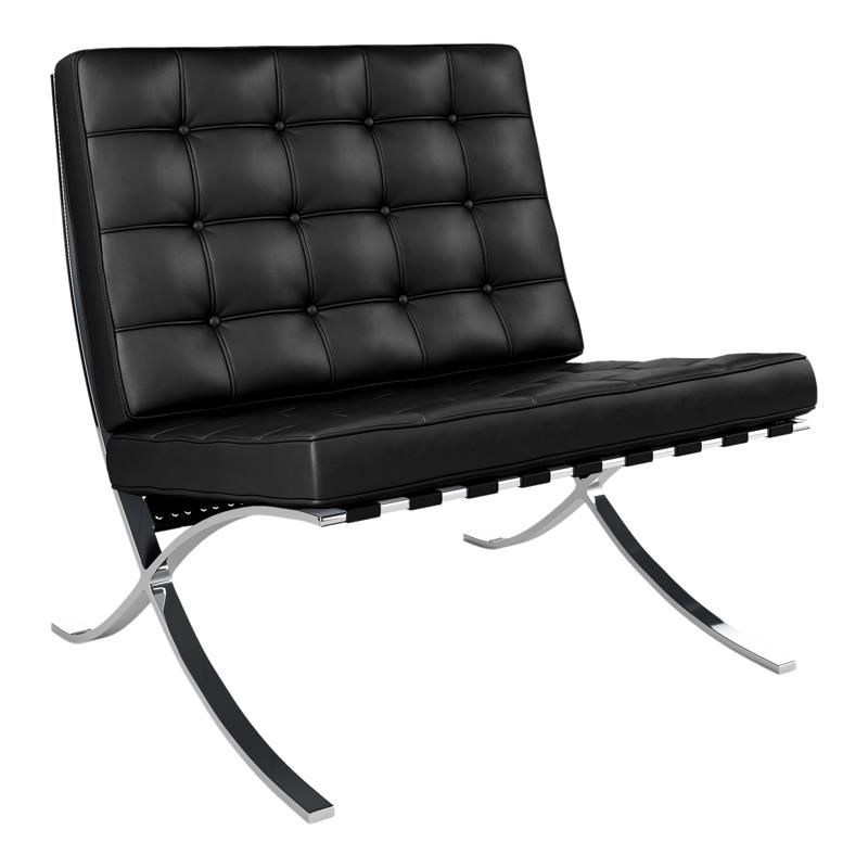 Maklaine 30 inches Real Leather and Stainless Steel Lounge Chair in Black
