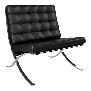 maklaine 30 inches real leather and stainless steel lounge chair in black