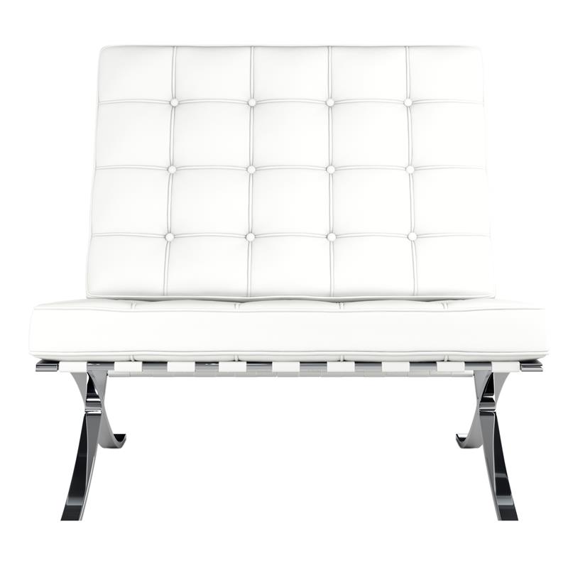 Maklaine 30 inches Real Leather and Stainless Steel Lounge Chair in White