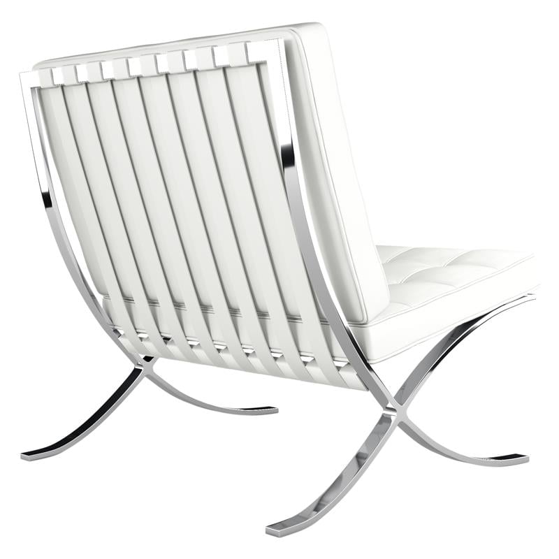 Maklaine 30 inches Real Leather and Stainless Steel Lounge Chair in White