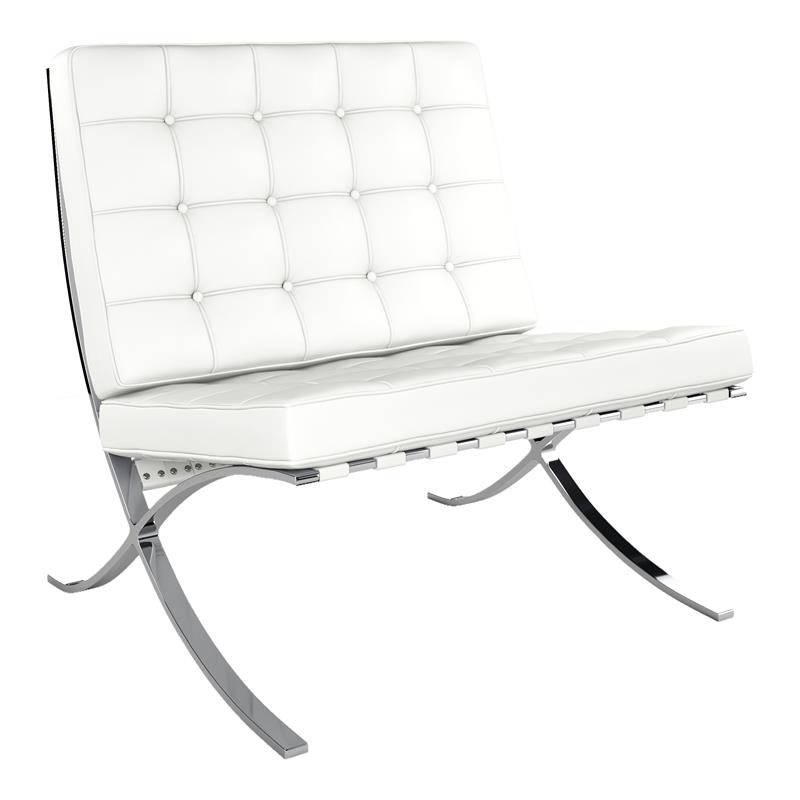 Maklaine 30 inches Real Leather and Stainless Steel Lounge Chair in White