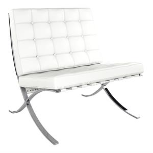 maklaine 30 inches real leather and stainless steel lounge chair in white