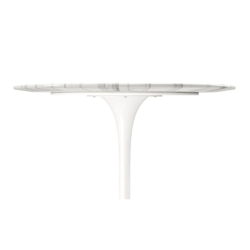 Maklaine 32 inches Round Artifical Marble and Metal Dining Table in White