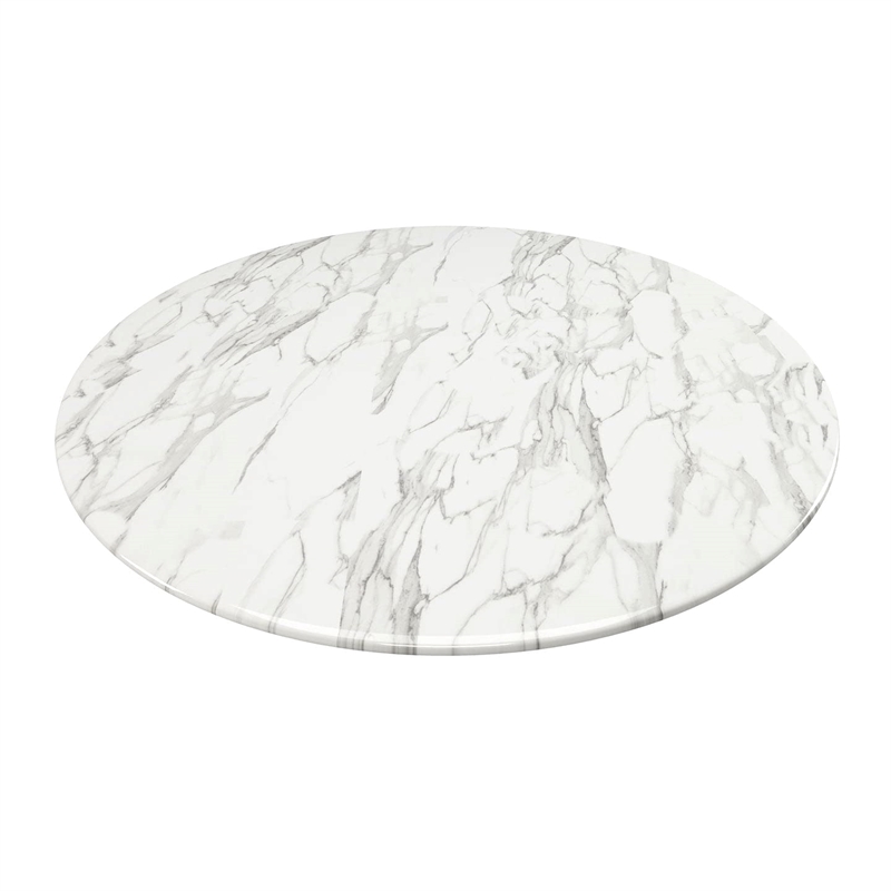 Maklaine 32 inches Round Artifical Marble and Metal Dining Table in White