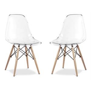 maklaine 17.5 inches plastic and wood dining chairs in clear (set of 2)
