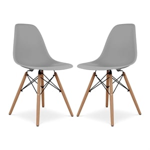 Maklaine 17.5 inches Plastic and Wood Dining Chairs in White (Set of 2)