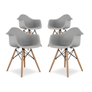 Maklaine 17.5 inches Plastic and Beech Wood Armchairs in Gray (Set of 4)