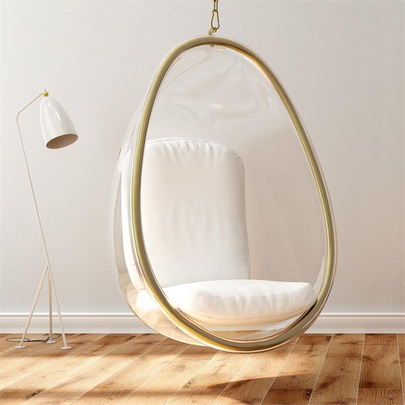 Maklaine 46.5 inches Vinyl Scoop Hanging Chair with Steel Frame in Gold