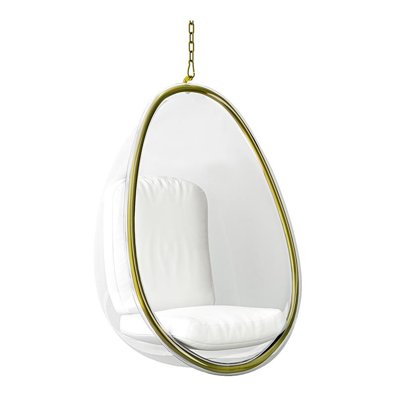 Maklaine 46.5 inches Vinyl Scoop Hanging Chair with Steel Frame in Gold