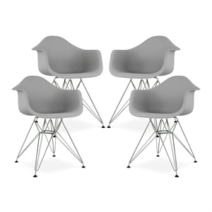 Maklaine 18 inches Plastic and Chrome Steel Armchairs in Gray (Set of 4)